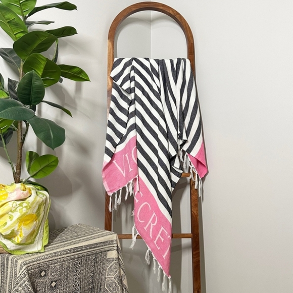 Victoria's Secret Striped Black and White pink Beach towel - Picture 2 of 5